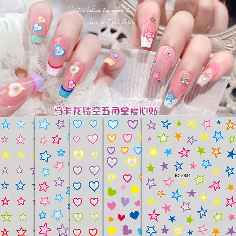 

1pcs Gradual Love Stickers For Nails Cute Five-pointed Star Back Adhesive Sliders 3D Nail Art Decals Decorations DIY Accessories
