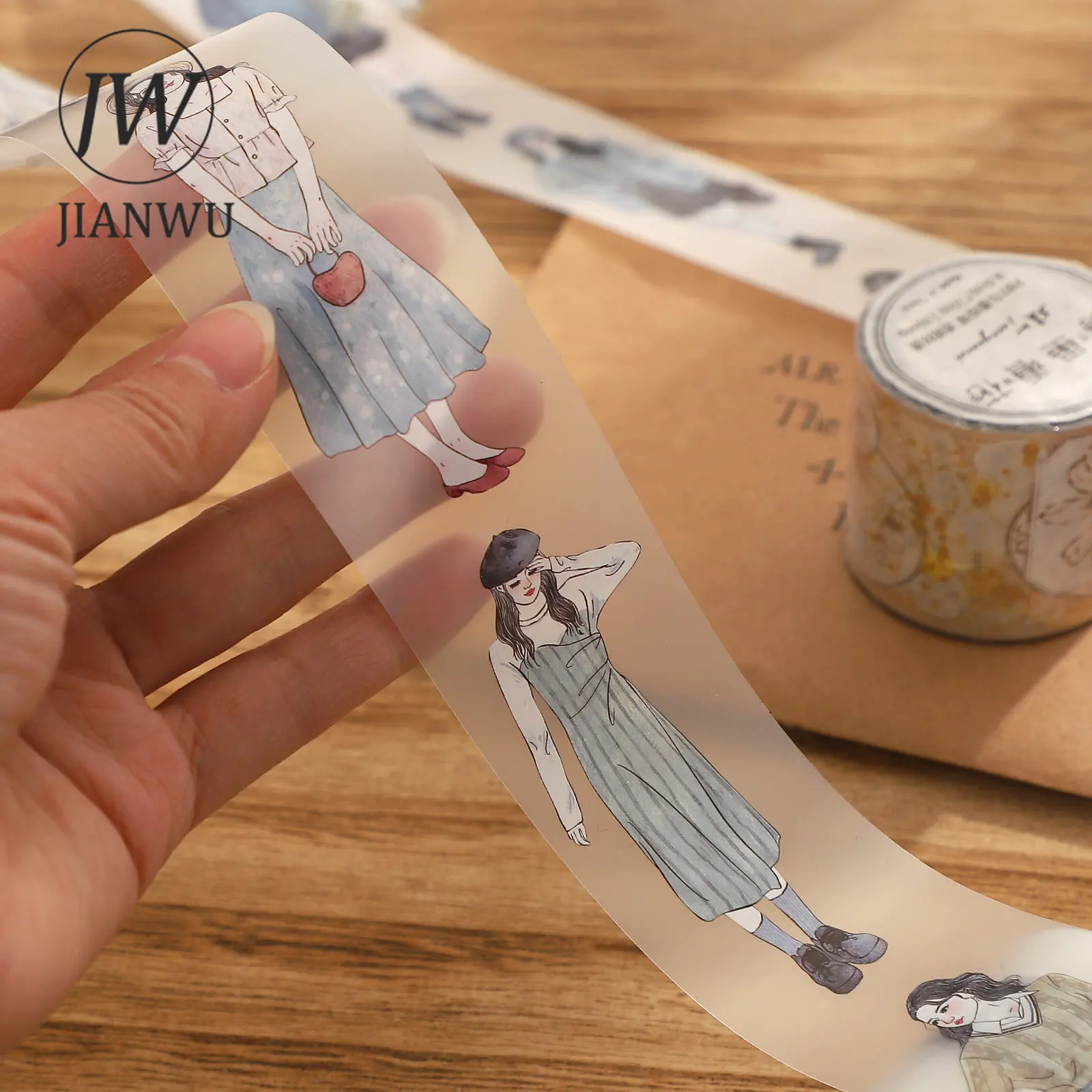 JIANWU 5cm*10m/ Roll Vintage Matte Glossy PET Girl Character Flower Handbook Decor Material Tape Creative DIY Collage Stationary images - 6