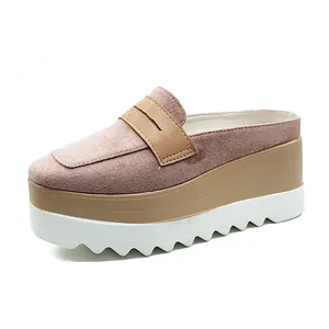 Мюли женские на платформе и высоком каблуке, туфли-лодочки, повседневные босоножки на танкетке, однотонные, на толстой подошве, модная летняя обувь