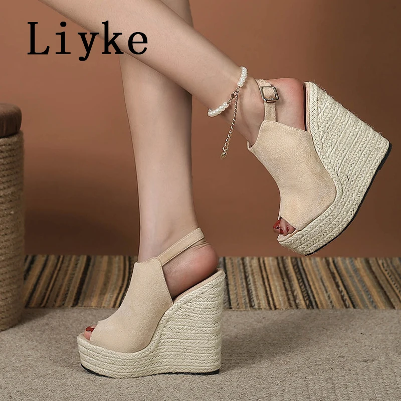 

Liyke Summer Peep Toe Wedges Sandals For Women Fashion Buckle Strap Platform High Heels Casual Gladiator Shoes Female Sandalias