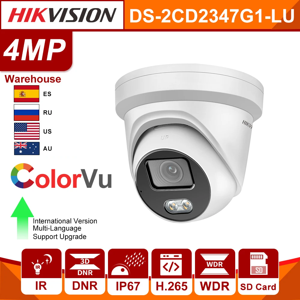 Hikvision ColorVu оригинальная ip-камера DS-2CD2347G1-LU 4MP сетевая пуля POE H.265 CCTV камера sd-карта