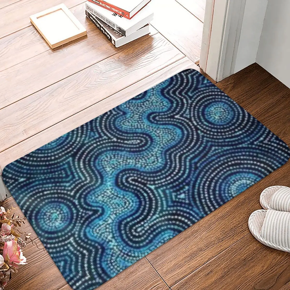 Australian Aboriginal Art Non-slip Doormat Blue River Dot Living Room Bedroom Mat Prayer Carpet Home Modern Decor
