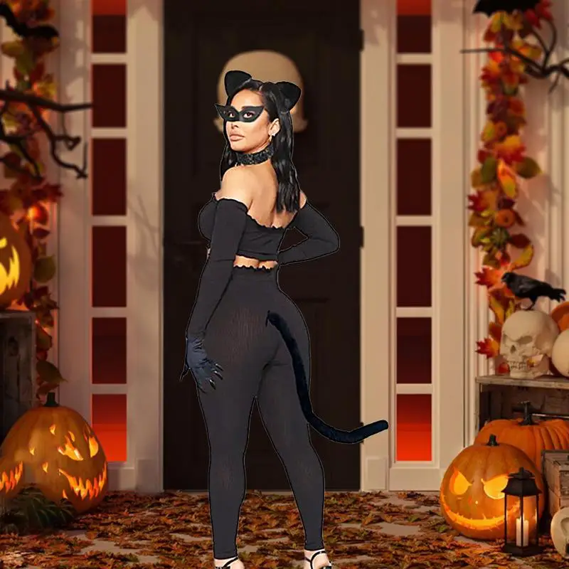 Женский костюм кошки наряд для Хэллоуина черный аксессуары женщин маскарада