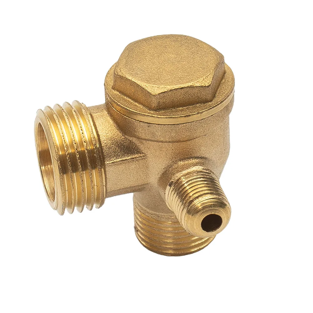 Air Compressor 3-Port Brass Threaded Check Valve Connector Tool 10x16x20 Male Thread Metal Gold |