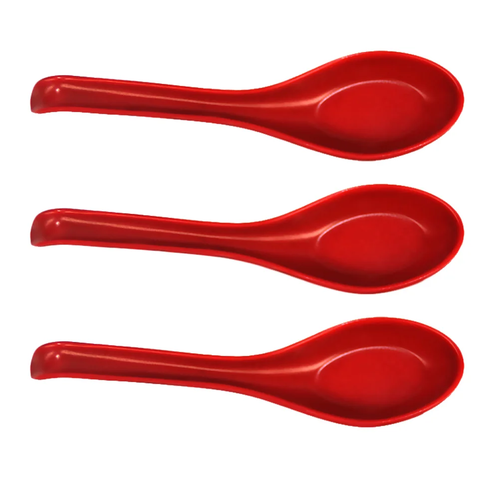 

3pcs Spoons Reusable Black Red Portable Chinese Soup Spoons Set Party Cutlery Large Spoons for Cafe Shop Canteen