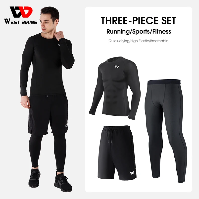 

WEST BIKING Men's Tracksuit Quick Dry Tights Clothes Shirts Pants Fitness Sports Sweatshirt Set Gym Compression Sportswear Suits