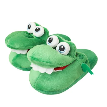 New Style Crocodile Cotton Slippers With Moving Mouth Funny Non-slip Home Cotton Shoes Gifts Plush Toy Slippers Winter Ladies 1