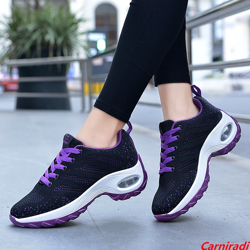 

Summer High Quality Flying Weave Casual Shoes Women Plattorm Breathable Sport Sneakers Ladies Non-slip Cushioning Jogging Shoes