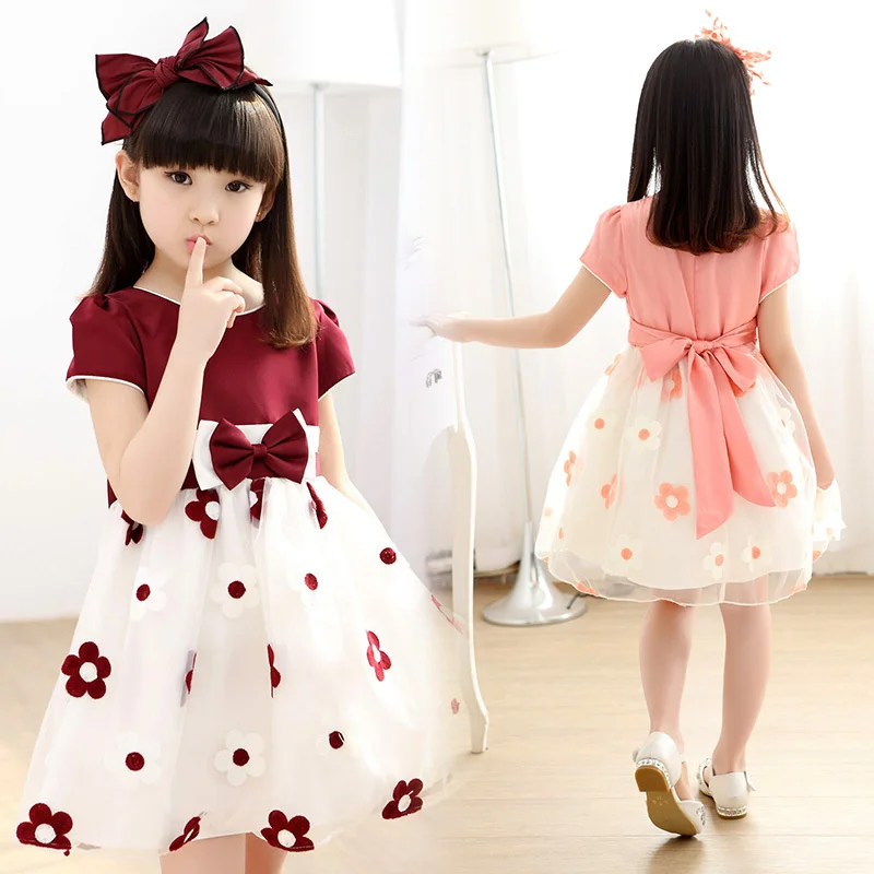 

Summer Clothes 2022 New Dress Super Skirt Bow Princess Trend Children Clothing Little Girls Elegant Kids Frocks