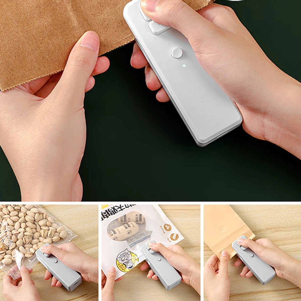 2 In 1 Mini Heat Sealer Portable Handheld Sealing Vacuum Machine USB Charging Food Snack Plastic Storage Bag Sealer Packing Bag images - 6