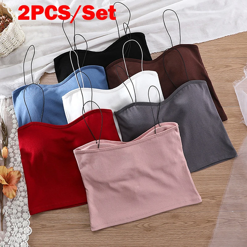 

2PCS Casual Camis For Women Sexy Tank Top With Paded Female Seamless Crop Tops Breathable Comfort Bra Vest Dropshipping