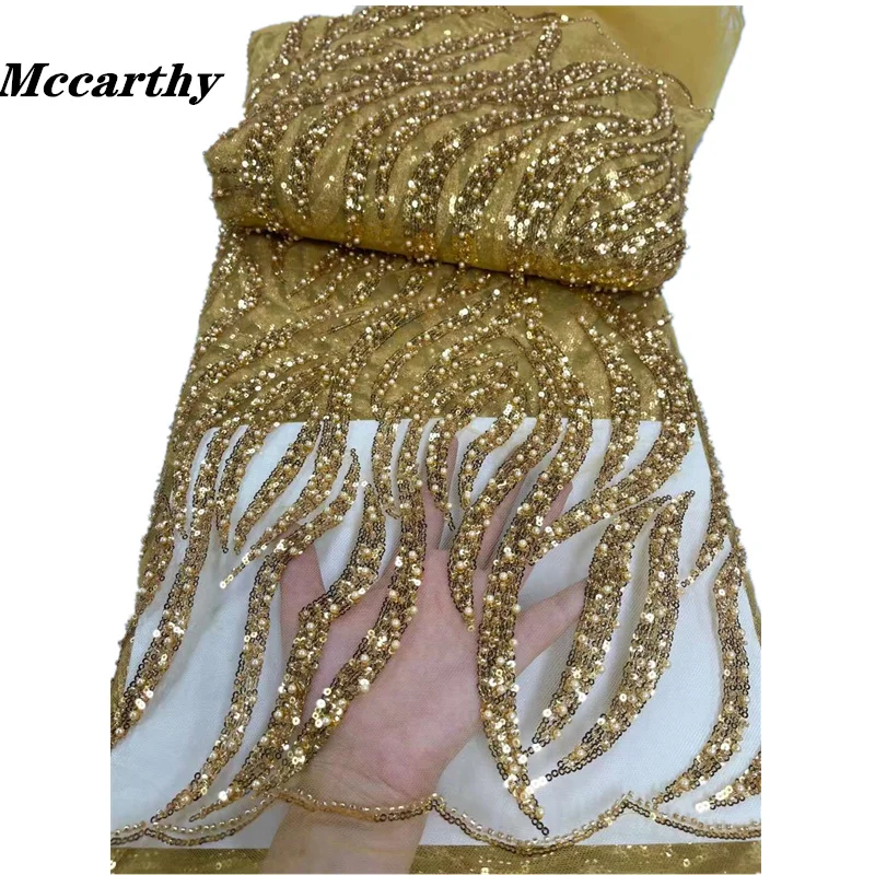 

2022 африканская мода высокого качества ручной работы блестки кружево роскошный Бисер Тюль кружевная ткань французский для женщин материал ...