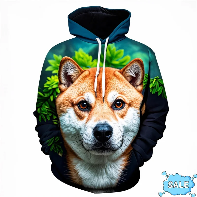 Толстовка мужская с капюшоном свитшот 3D-принтом Сиба-ину Забавный пуловер осень
