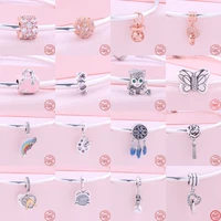 2022 colorful rainbow blue dreamcatcher cat pink zircon beads fit original brand charms silver 925 bracelets for women jewelry
