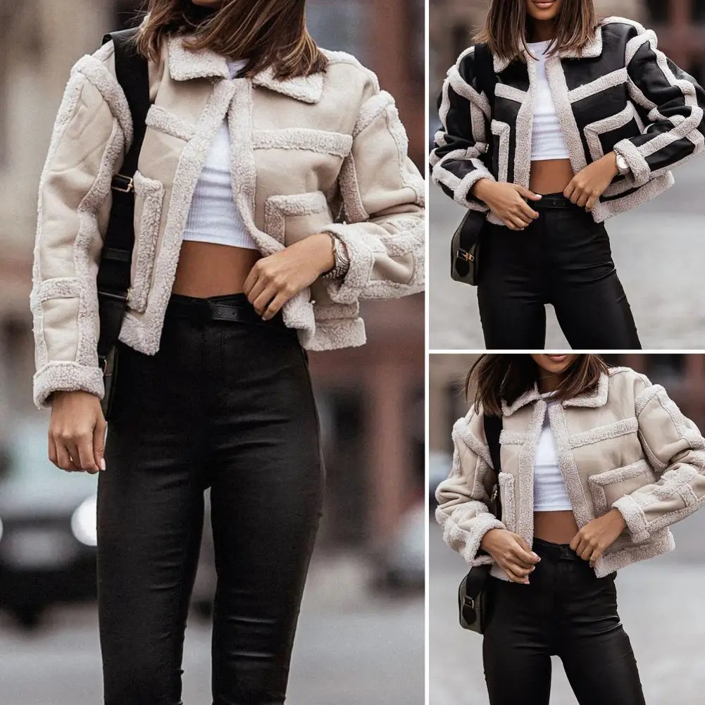 

Chic Lady Coat Polyester Fiber Motorcycle Women Jacket Coats Lapel Fashionable Women Jacket for Daily Life