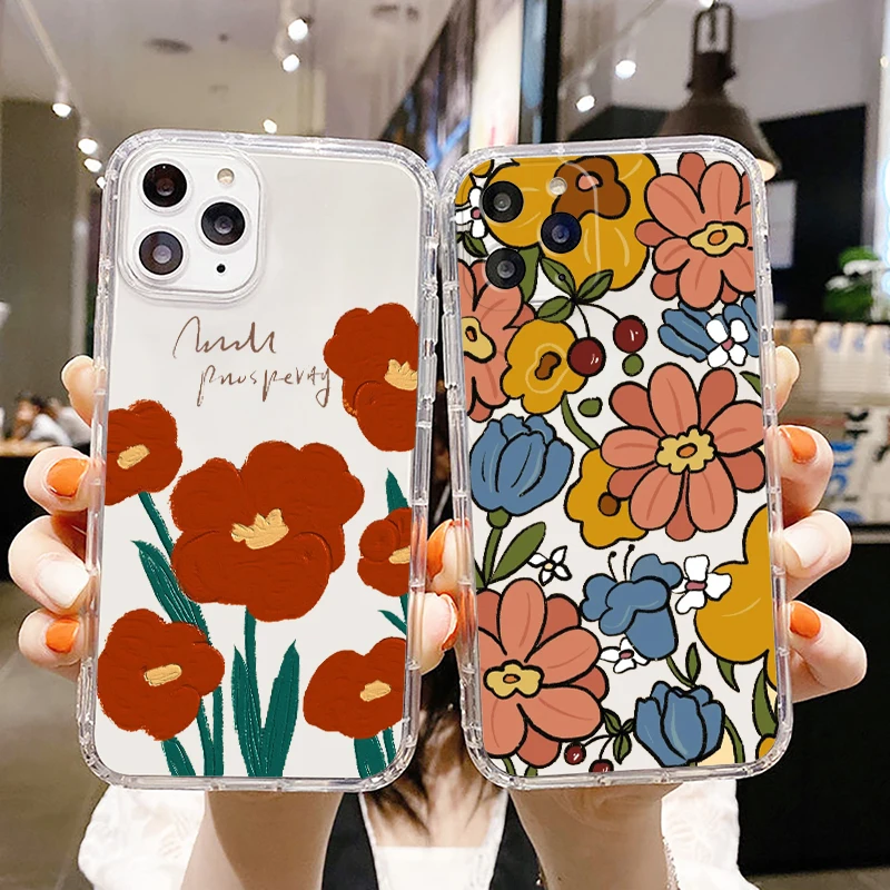 

Flowers carnations and roses Phone Case For Apple iPhone 14 13 12 11 SE XR 7 8 6 mini Plus Pro MAX 2020 Transparent Cover