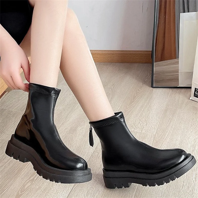 

Simple Rear Zipper Short Boots 2022 Spring and Autumn New Women's Boots Thick-soled Martin Boots Temperament Fashion Boots