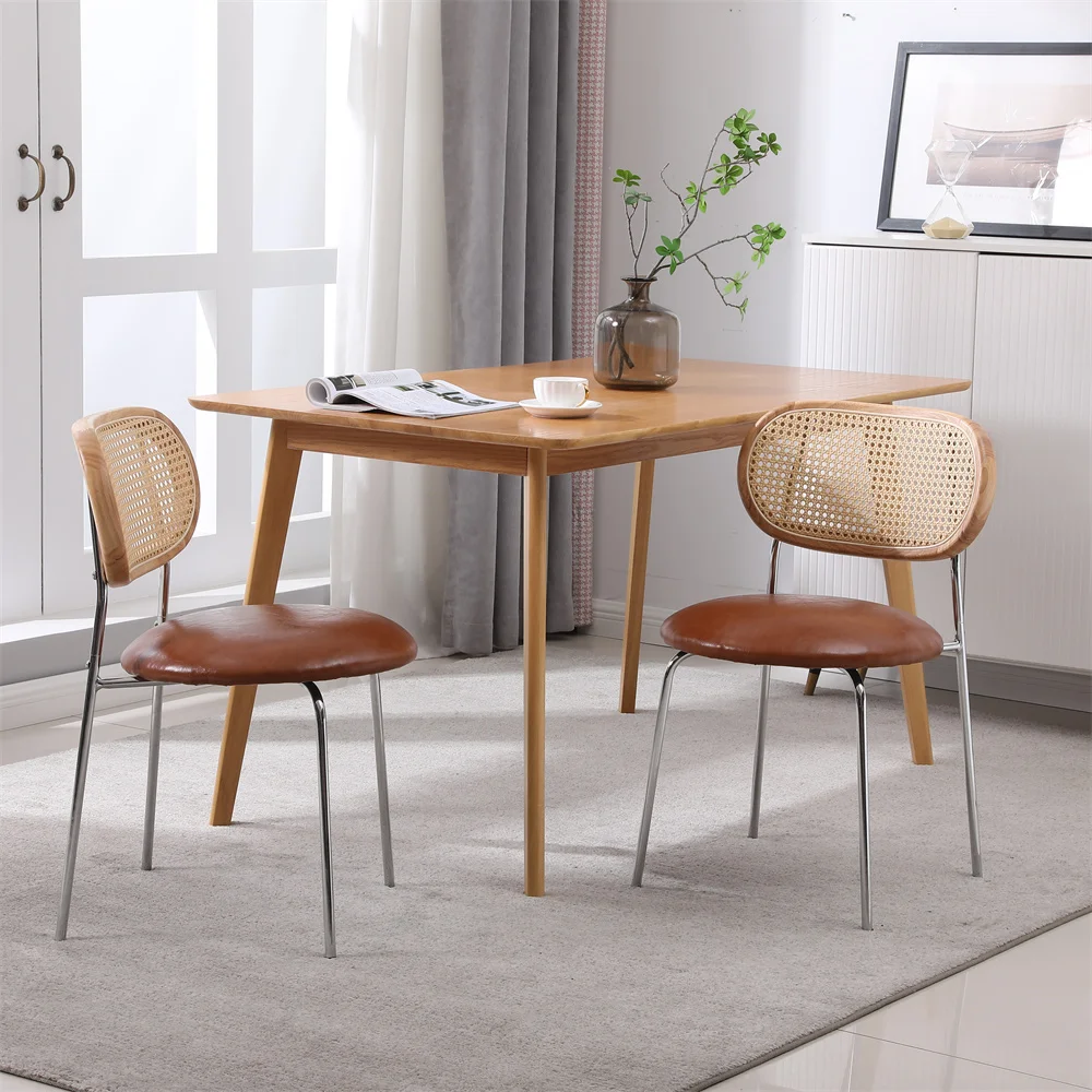 S Modern Industrial Upholstered Chairs Mid Century Leisure Chair With Rattan Backrest