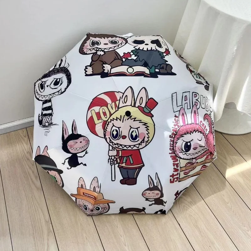 Kawaii мультфильм Labubu автоматический открытый складной зонт для мальчиков и