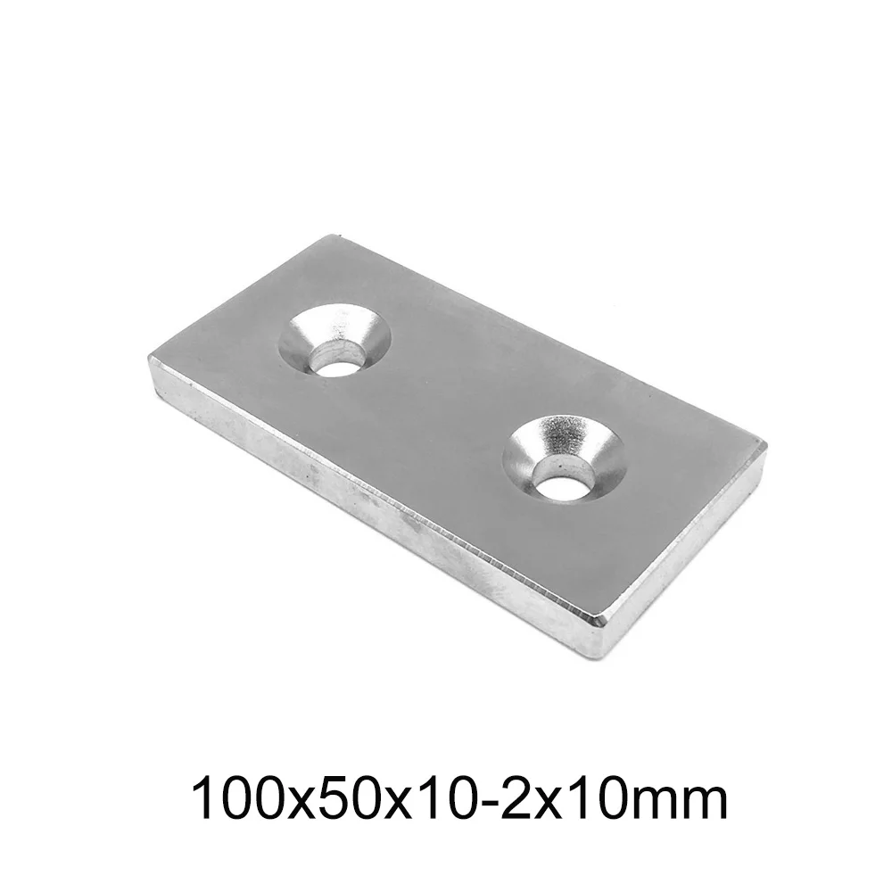 

1PC 100x50x15 Block Strong Magnet Double holes 10mm Neodymium Magnets 100x50x10mm Permanent Magnetic Magnet 100*50*10 mm