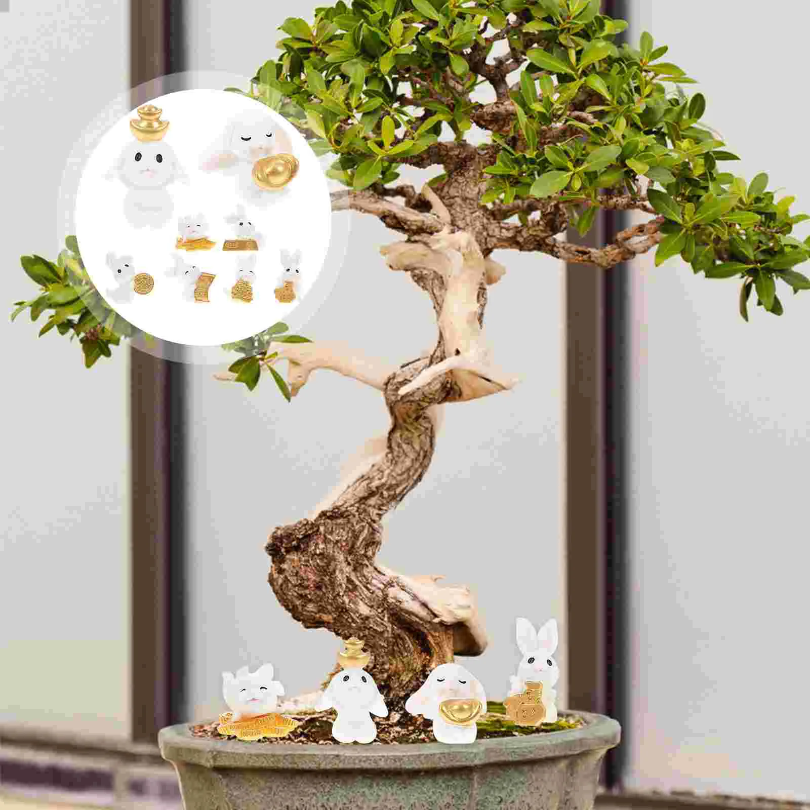 

Rabbit Statue Lucky Bunny Figurine Chinese Year Car Easter Figure Figurines Ornament Toy New Desk Statues Resin Zodiac Miniature