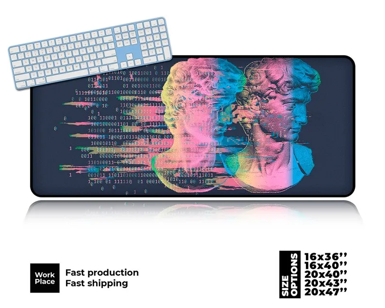 

David Statue Pixel Art Gaming Mouse Pad. Large desk mat.
