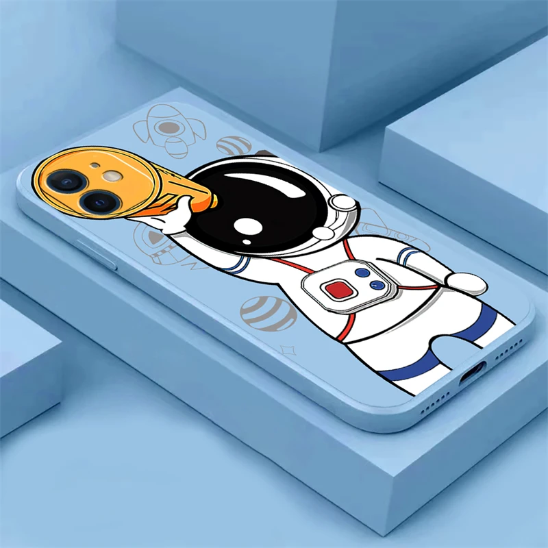 

Phone Case For Apple iPhone 13 12 11 Pro Max 13 12 Mini X XR XS Max 5 6 7 8 Plus Liquid Silicone Cover fundas cartoon astronaut
