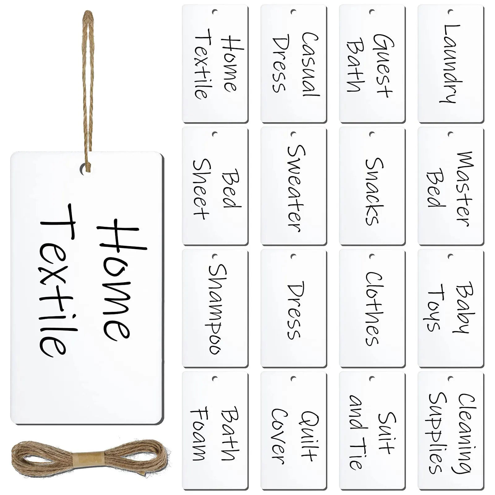 

16Pcs Marking Strung Tags Writable Tags Display Label With Natural Twine Acrylic Basket Tags Product For Storage Bins Wedding