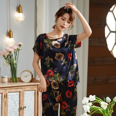 Пикантная женская ночная рубашка, домашняя одежда большого размера 5XL, атласные шелковые пижамные комплекты, женская короткая летняя Пижама для сна