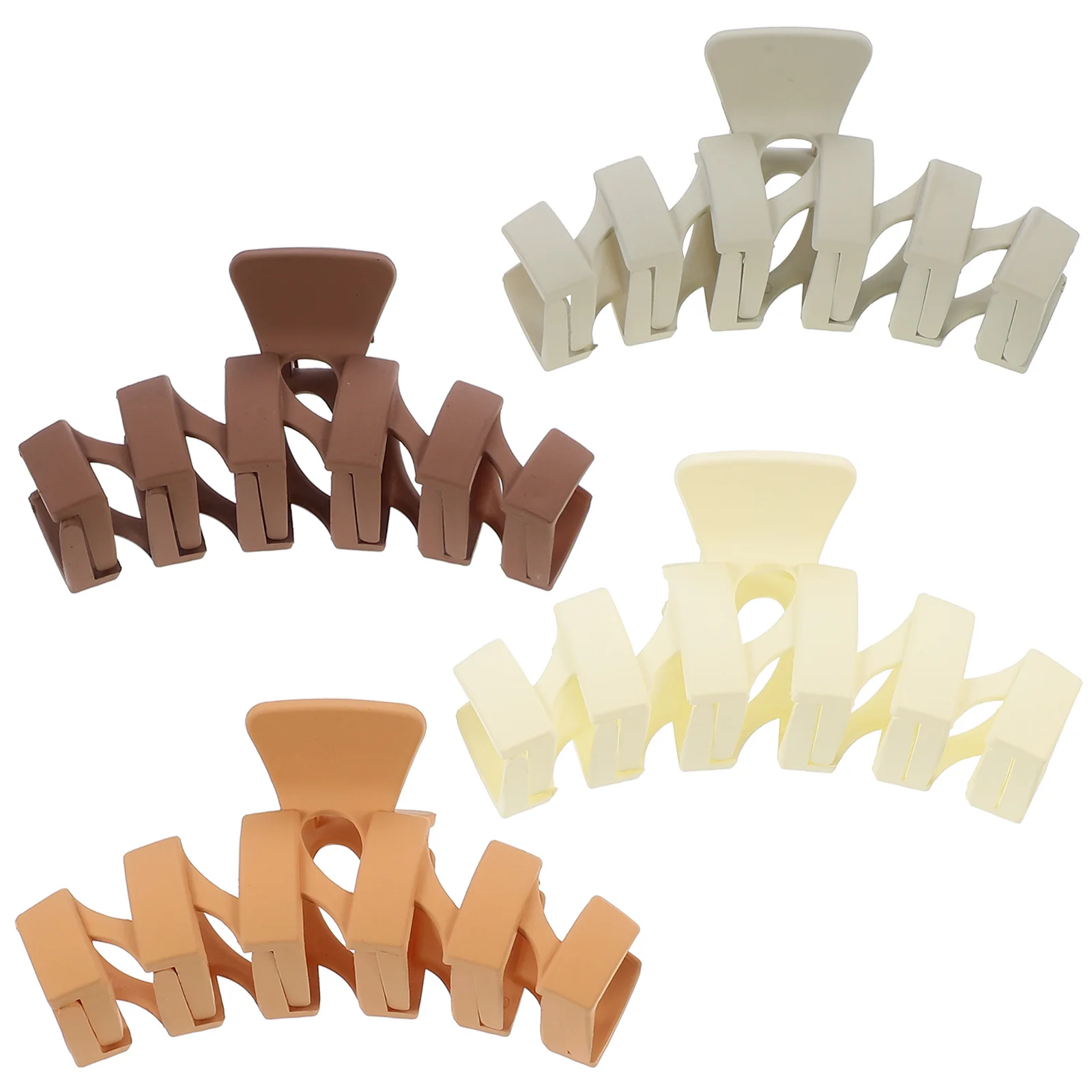 

4pcs Cream Color Wave Pattern Shark Clip Simple Chic Headdress Girl Hairpin