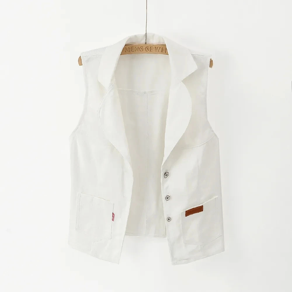 

Новинка 2023, белый джинсовый жилет, Женская куртка без рукавов, женские джинсы, Свободный жилет большого размера 5XL, однобортный Карманный Топ