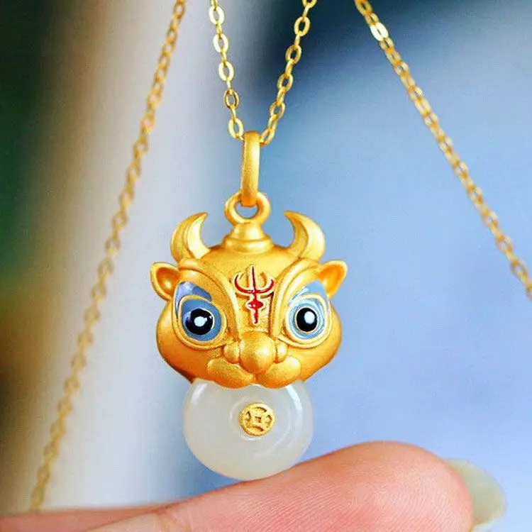 

Peace Buckle Ox Pendant Turns The World Around, Lovely and Cute, Ancient Method, Sterling Silver Inlaid Lifetime Necklace