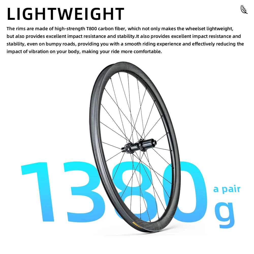 Фото Колеса VCYCLE VELO III Carbon Gravel, 1380 г, обод 36 мм, 24 отверстия, под дисковый тормоз, Tubeless Ready, 700C, легкие колеса для гравийных велосипедов №2