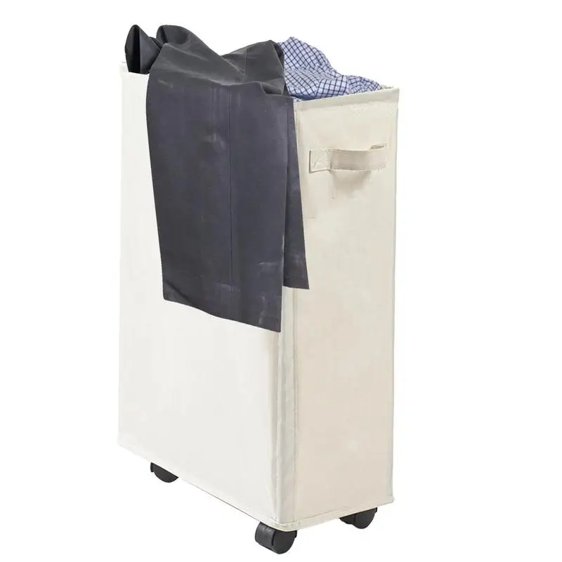 

Laundry Basket With Wheels Large Slim Folding Hamper On Wheels 50L Dirty Clothes Storage Bin Freestanding Tall Foldable Washing