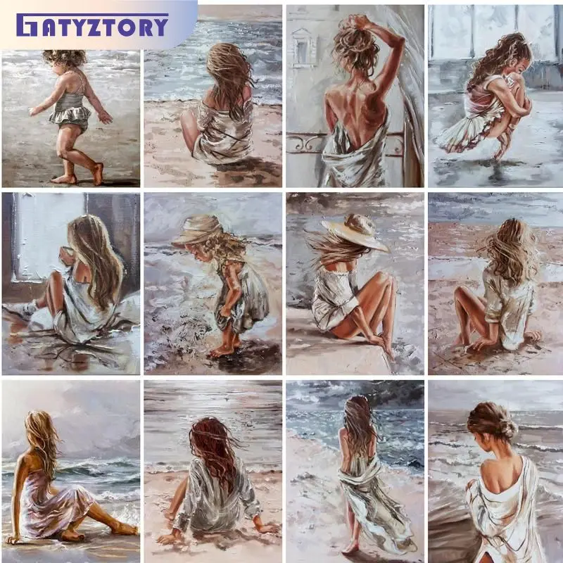 

GATYZTORY Diamond Painting Full Square Seaside Girl Diamond Mosaic Embroidery Portrait Rhinestone Pictures Paintings On The Wall