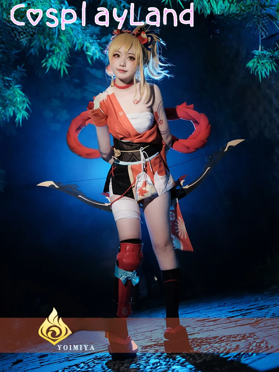 In Stock Genshin Impact Yoimiya Cosplay Costume Carnival Halloween Women Lolita Dress Hot Game Japan Kimono Outfit