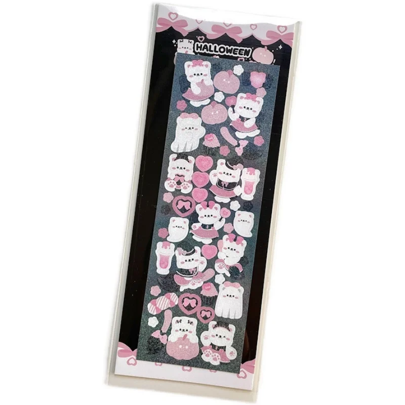 1Pc Korean Pink Heart Border Animal Laser Sticker Flakes Idol Card Deco Scrapbook DIY Material Decoration Stationery Stickers