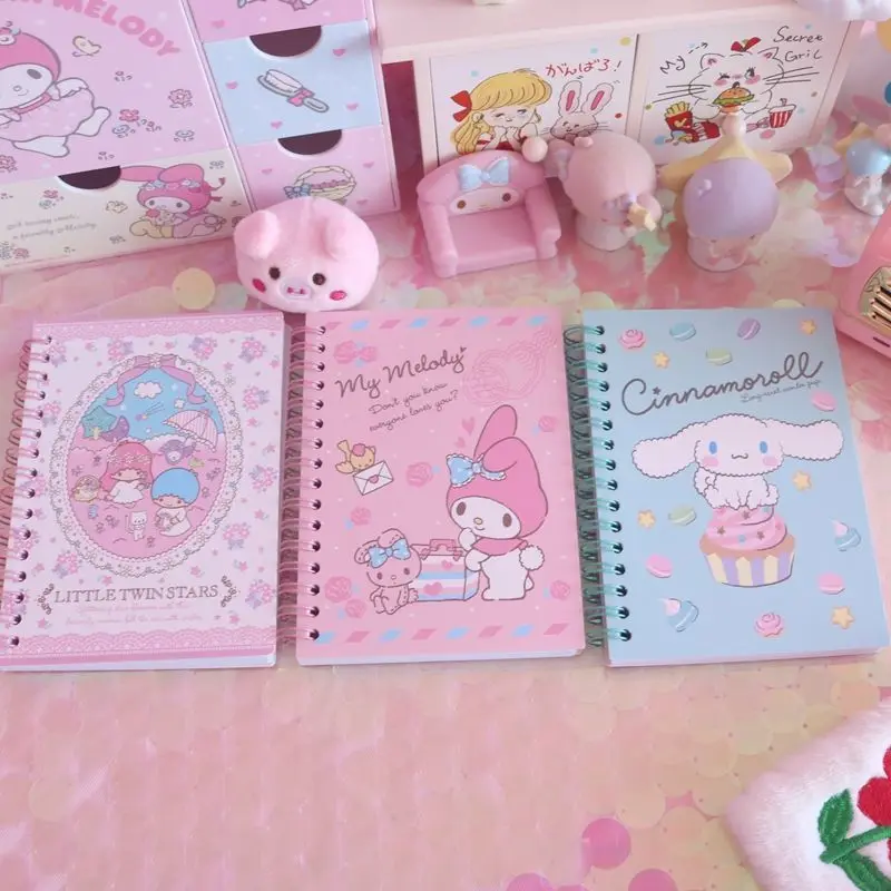

Sanrio Cute Cartoon Girl Heart Kuromi Coil Book Mymelody Kitty Notebook Pocket Diary Student Notes Study Notebook Special Price
