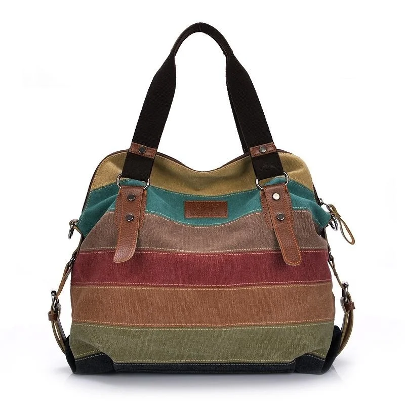 

Холщовые сумки-тоуты в полоску, женская сумка на плечо в стиле пэчворк радуги 2023, Женская Повседневная сумка через плечо 2023