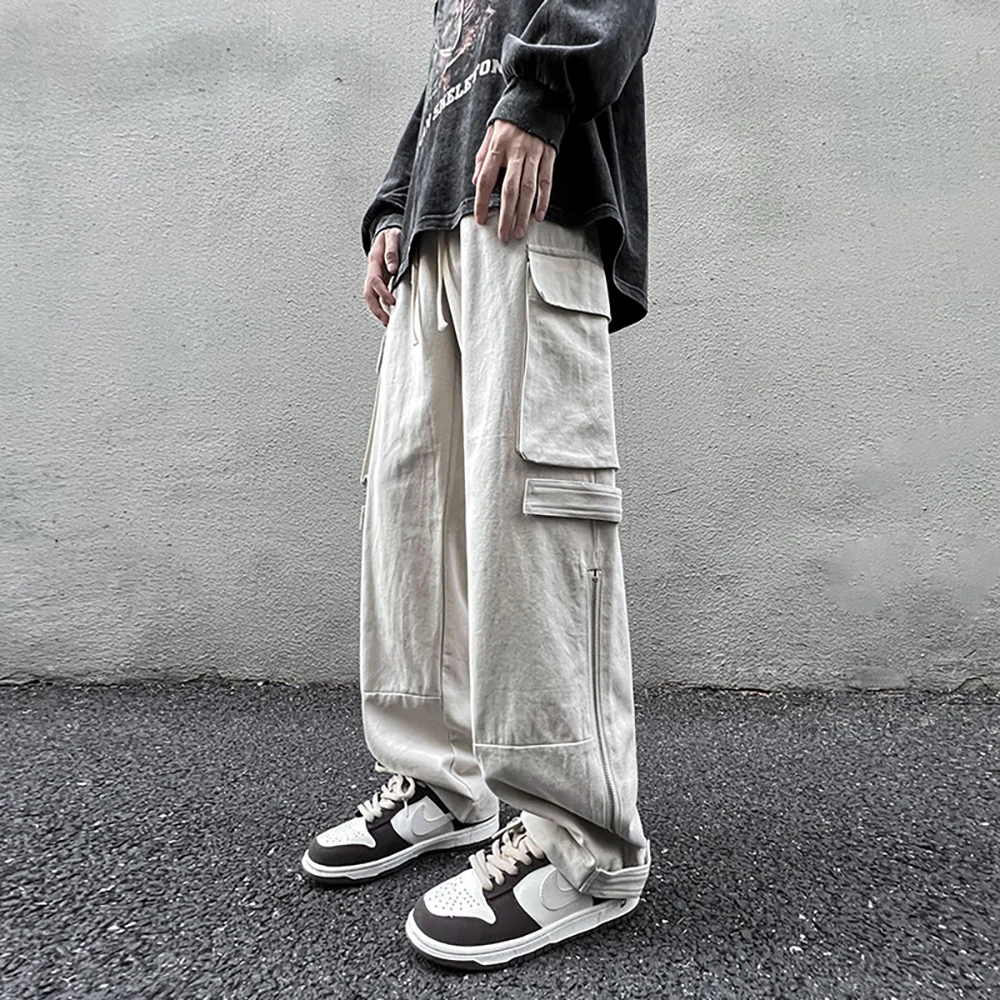 

Highstreet Overalls Cargo Pants Pockets Straight Trousers Men Casual Loose Baggy Streetwear Hiphop Harem Cotton Joggers Clothing