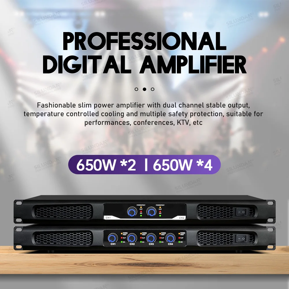 Профессиональный цифровой 1U усилитель высокой мощности 650 Вт * 2 2/4 канала аудио для дискотеки уличные концерты сабвуфер колонки для сцены KTV
