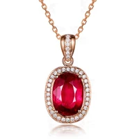 hoyon real 14k rose gold color red tourmaline pendant necklace for women ruby colorful gemstone aaa zircon fine jewelry gift