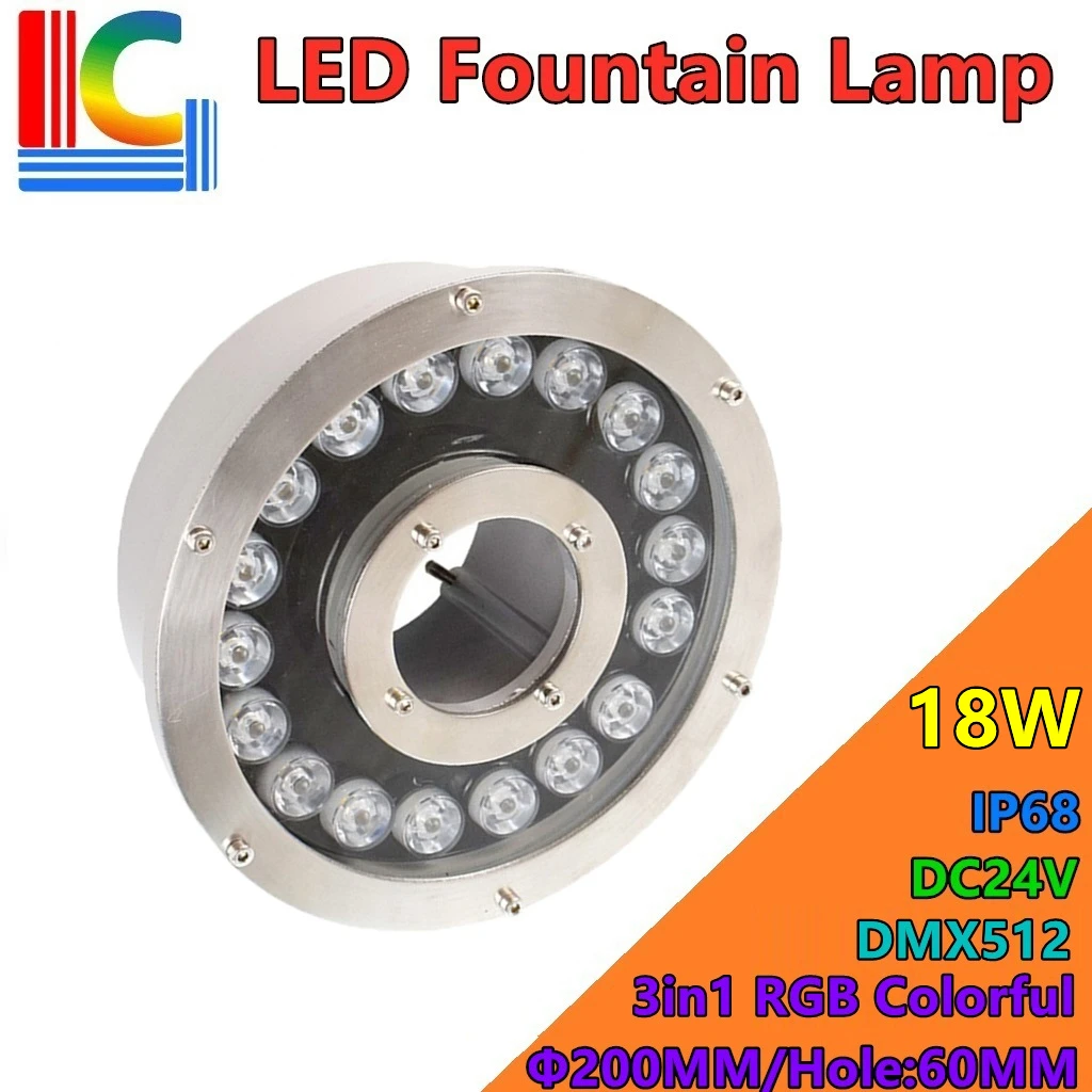 

RGB 3 в 1, 18 Вт, 36 Вт, светодиодная подводная лампа для фонтана, IP68, Круглый подводный светильник, цветные лампы для плавания, пруда, ландшафтный декоративный светильник для бассейна DMX512