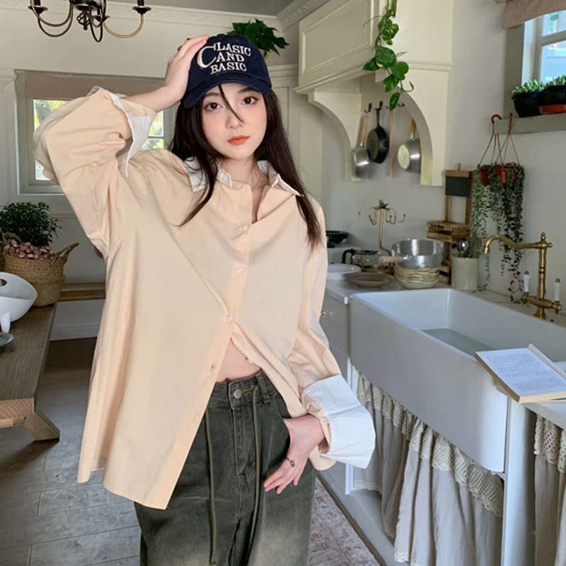 Модный дизайн лоскутные рубашки женские корейские свободные блузки