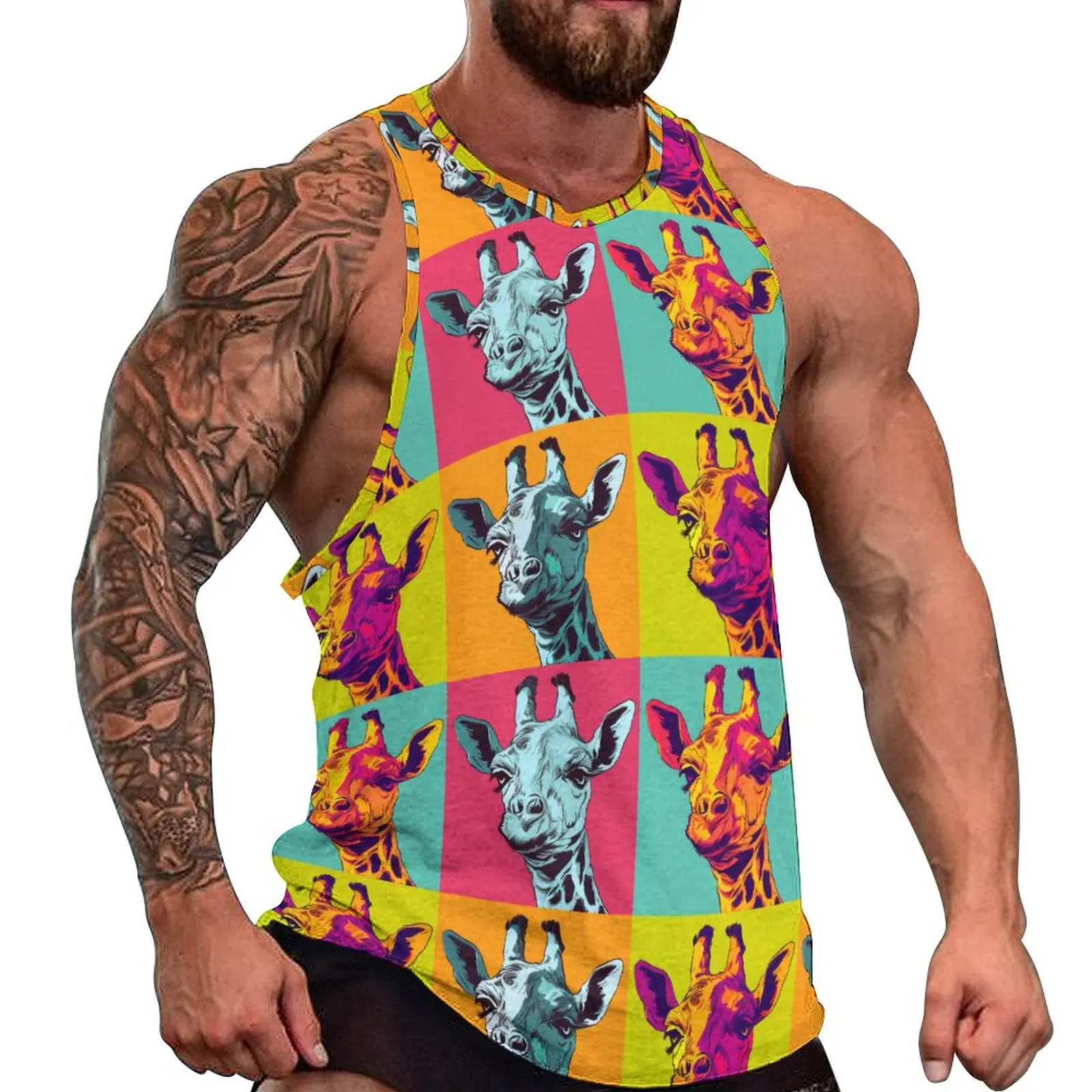 

Giraffe Tank Top Memes Style Pop Art Streetwear Tops Summer Training Mens Pattern Sleeveless Vests Plus Size 4XL 5XL