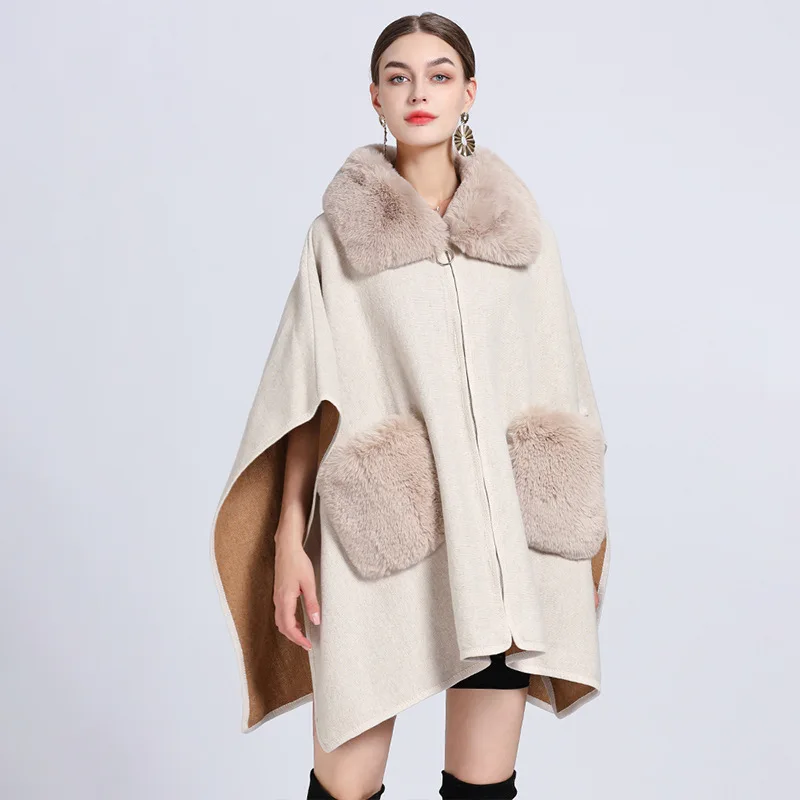 New Winter Long Sleeve Imitation Otter Rabbit Hair Coat Women Fashion Warm Fur Coats Outerwear Fake Fur Shawl Women Clothing