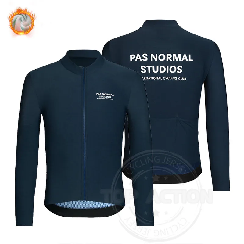 

2022 Blue PNS Cycling Clothing Men's Winter Thermal Fleece Pas Normal Studios Long Sleeve Cycling Jersey Ropa Ciclismo