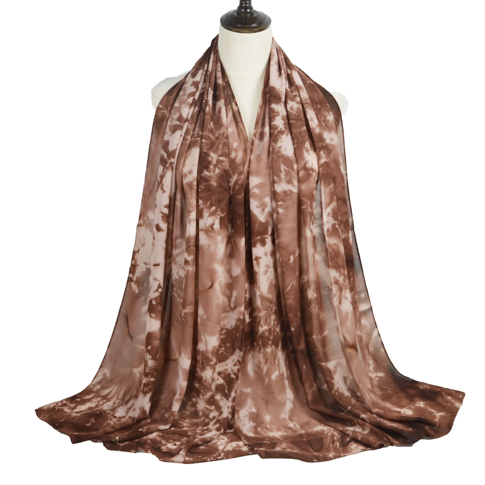 Tie Dye Bubble Chiffon Muslim Woman Turban Printed Malaysian Hijab Soft Musulman Scarves Long Foulard Muslim Women Scarf Ramadan
