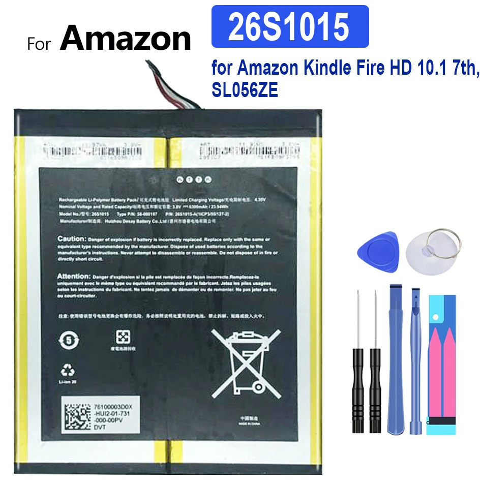 

26S1015 Battery 6300mAh for Amazon Kindle Fire HD 10.1,Kindle Fire HD 10.1 7th, SL056ZE Tablet Bateria