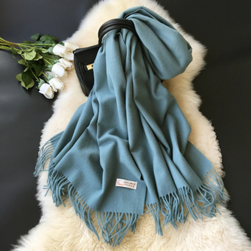 

100%wool scarf shawl dual-purpose classic high-end pure wool scarf oversized solid color thickened warm and soft lamb wool shawl